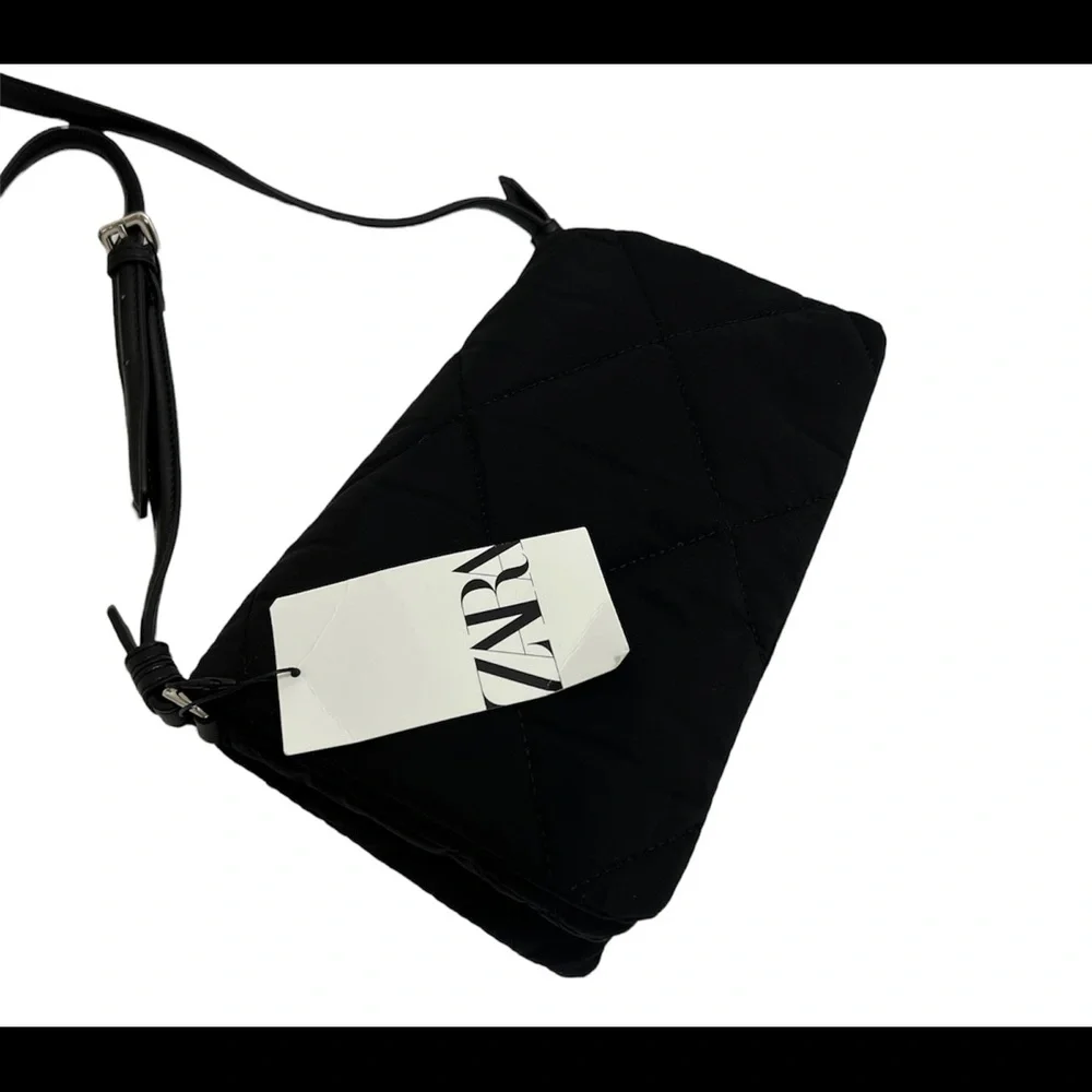 Zara Womens Crossbody Bag Black Quilt Shoulder Bag Purse Adjustable Strap New - Picture 10 of 13